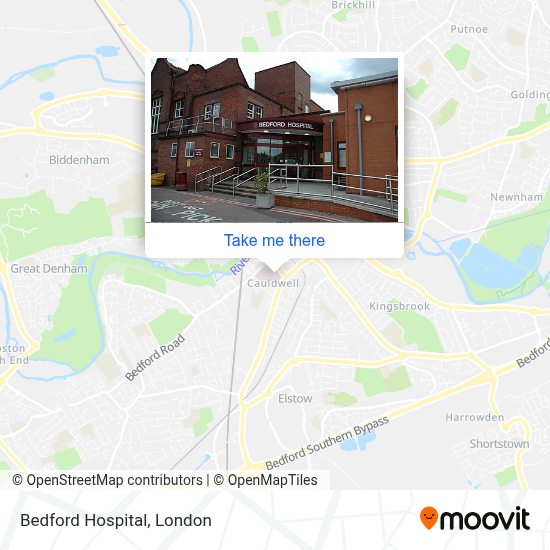 How to get to Bedford Hospital by bus or train?