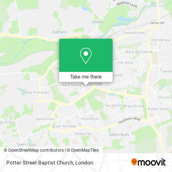 How to get to Potter Street Baptist Church in Harlow by bus, train or Tube?