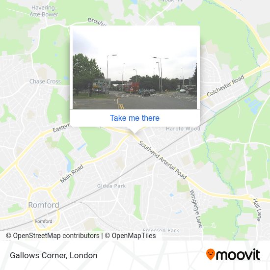 How to get to Gallows Corner in Harold Wood by bus, train or Tube?
