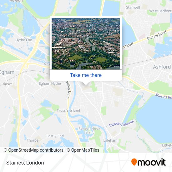 How to get to Staines in StainesUponThames by bus or train?