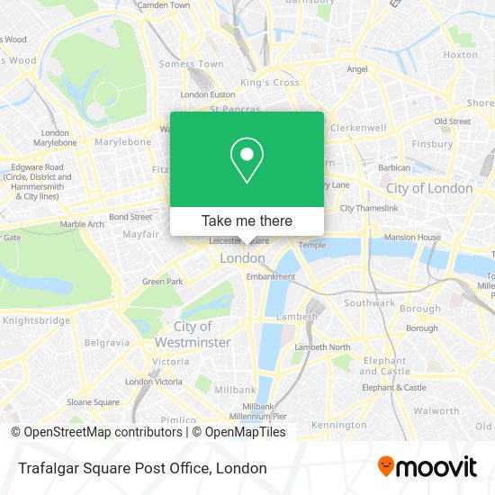 How to get to Trafalgar Square Post Office in Charing Cross by bus, Tube or train?