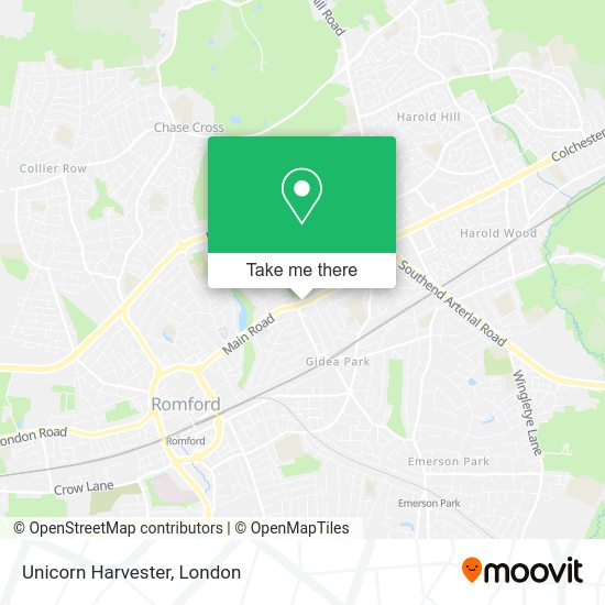 How to get to Unicorn Harvester in Gidea Park by bus, train or Tube?