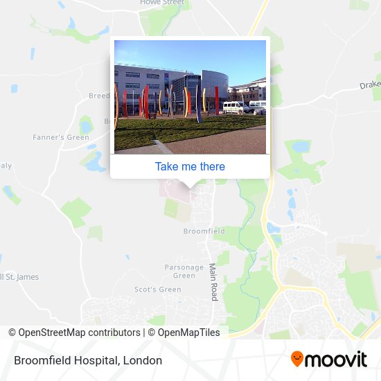 How to get to Broomfield Hospital in Chelmsford by bus or train?