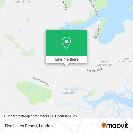 How to get to Five Lakes Resort in Colchester by bus or train?