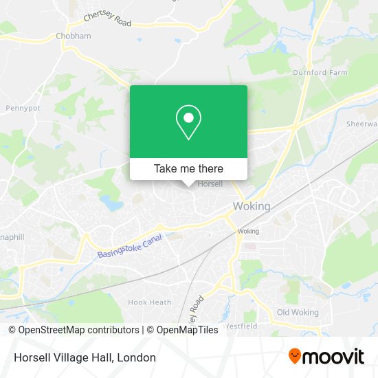 How to get to Horsell Village Hall in Woking by bus or train?