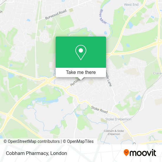 How to get to Cobham Pharmacy in Cobham (Surrey) by bus or train?