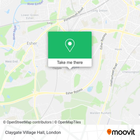 How to get to Claygate Village Hall in Claygate (Surrey) by bus or train?