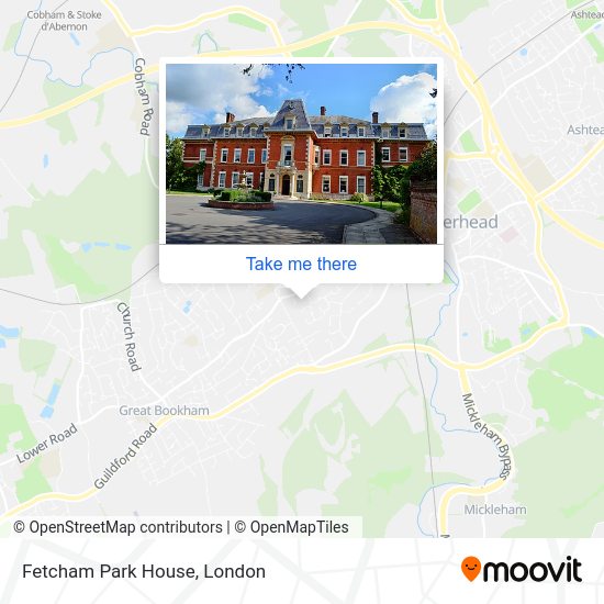 How to get to Fetcham Park House in Leatherhead by bus or train?