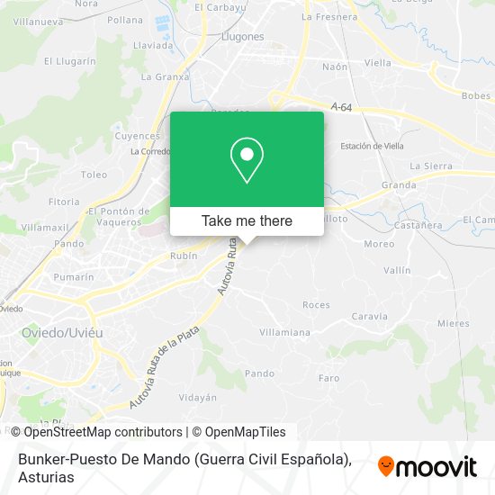 How to get to BunkerPuesto De Mando (Guerra Civil Española) in Oviedo by Bus or Train?