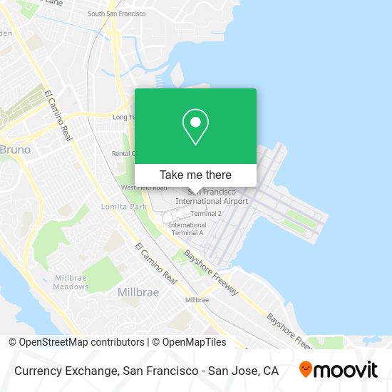 How to get to Currency Exchange in Sfo by bus, train or BART?