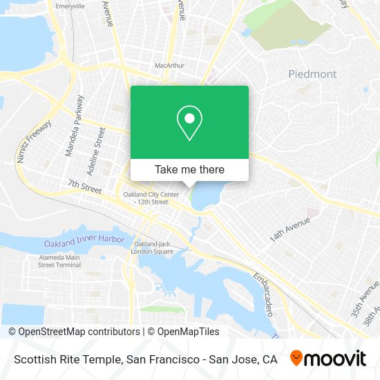 How to get to Scottish Rite Temple in Oakland by bus, BART, train or