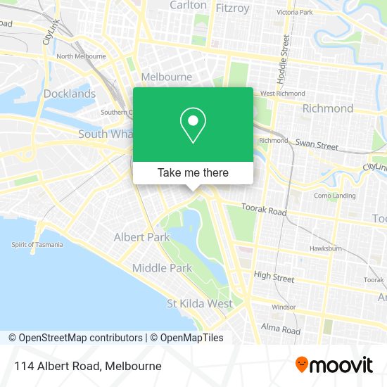 How to get to 114 Albert Road in South Melbourne by bus, tram or train?