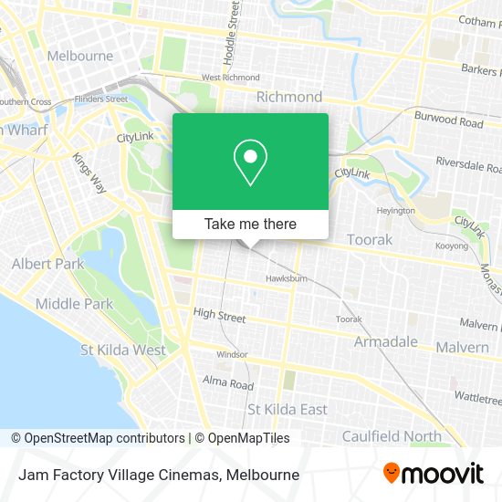 How to get to Jam Factory Village Cinemas in South Yarra by train, bus