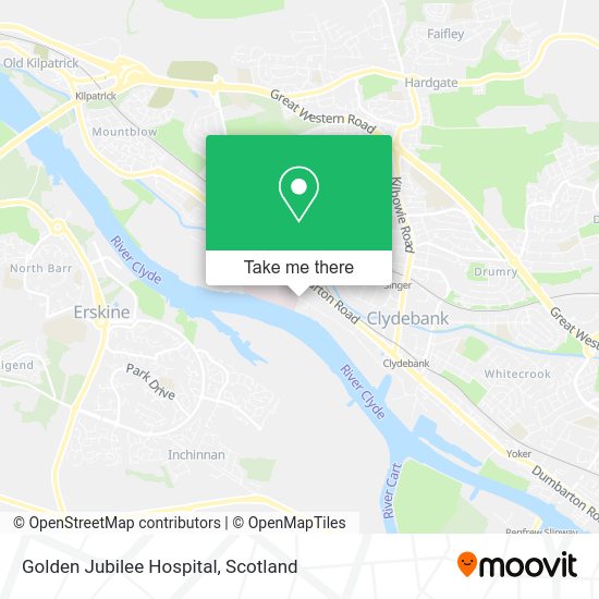 How to get to Golden Jubilee Hospital in Clydebank by bus or train?