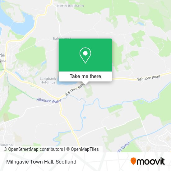 How to get to Milngavie Town Hall in East Dunbartonshire by bus or train?