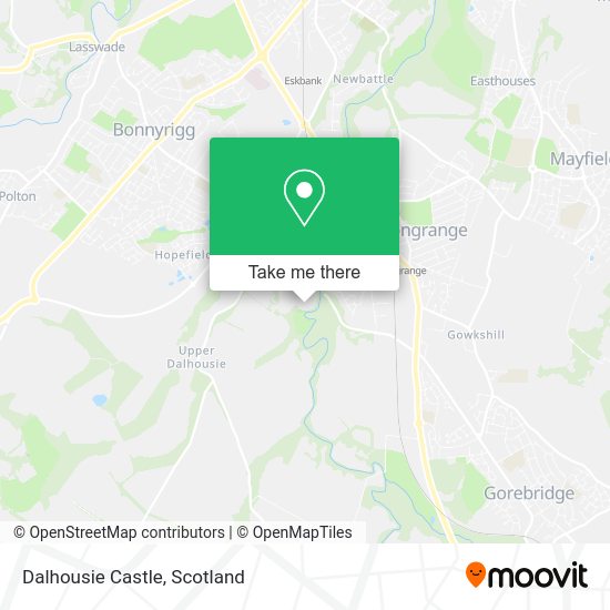 How to get to Dalhousie Castle in Midlothian by bus or train?