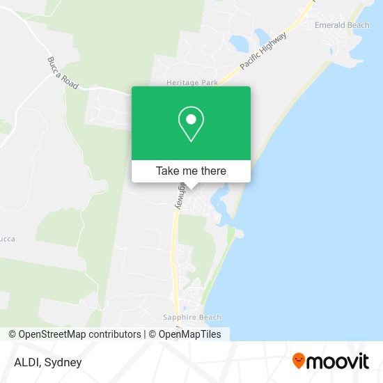 How to get to ALDI in Moonee Beach by bus or train?