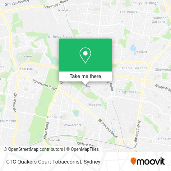 How to get to CTC Quakers Court Tobacconist in Quakers Hill by bus or train?