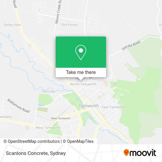 How to get to Scanlons Concrete in North Tamworth by train or bus?
