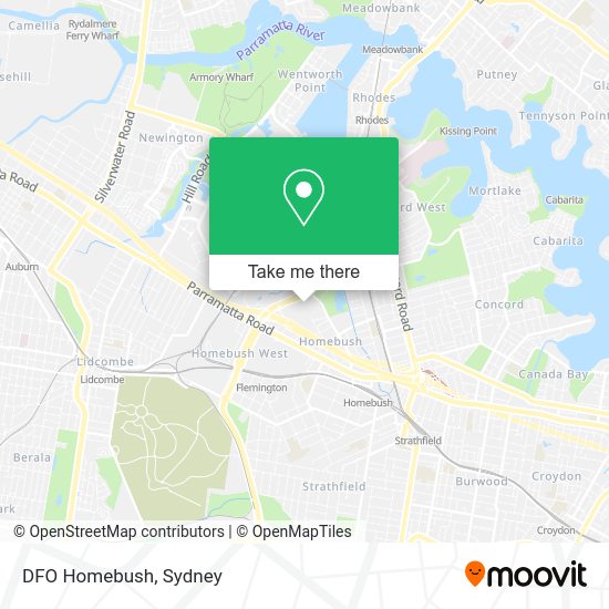 How to get to DFO Homebush in Homebush (NSW) by Bus, Train or Metro?