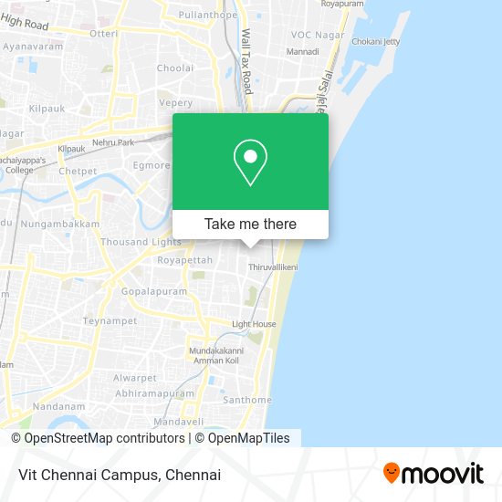 How to get to Vit Chennai Campus in Fort Tondiarpet by bus, metro or train?