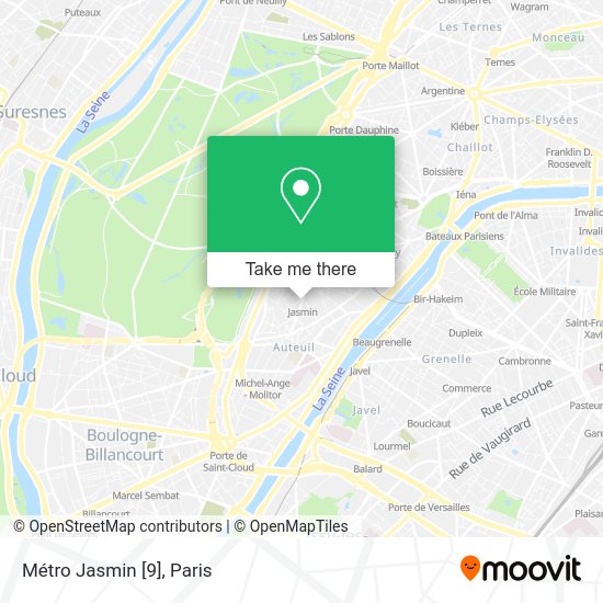 How to get to Métro Jasmin [9] in Paris by Metro, Bus or RER?