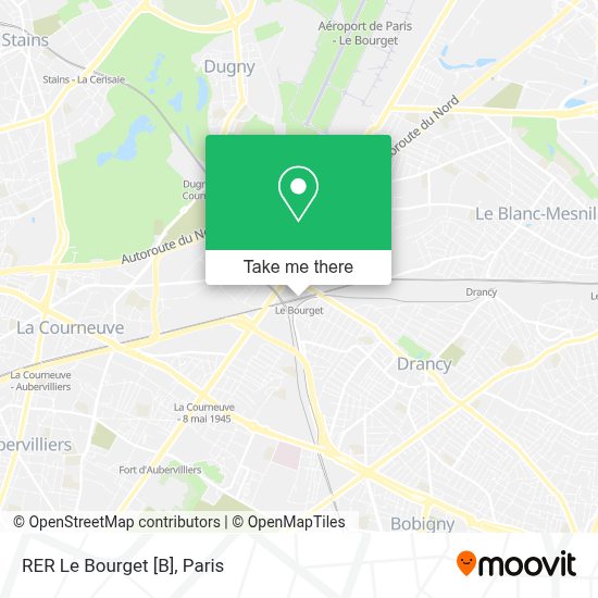 How to get to RER Le Bourget [B] by Bus, Metro, RER, Light Rail or Train?