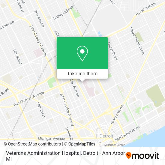 How to get to Veterans Administration Hospital in Detroit by bus or