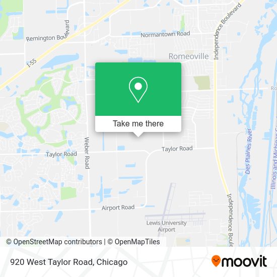 How to get to 920 West Taylor Road in Romeoville by bus or train?