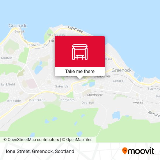 How to get to Iona Street, Greenock in Scotland by Bus or Train?