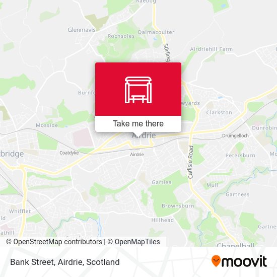 How to get to Bank Street, Airdrie in Scotland by Bus or Train?