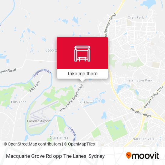 How to get to Macquarie Grove Rd opp The Lanes in Cobbitty by Bus or Train?