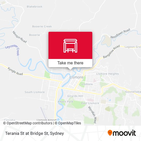 How to get to Terania St at Bridge St in North Lismore by Bus or Train?