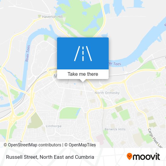 How to get to Russell Street in Middlesbrough by Bus or Train?
