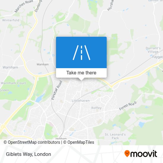 How to get to Giblets Way, Horsham (Town) by Bus or Train?