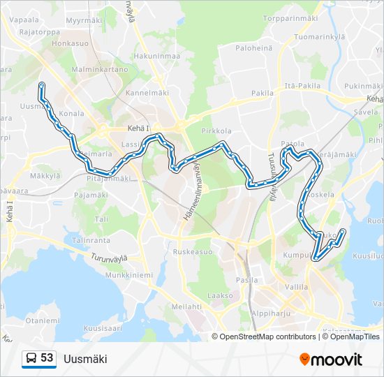 Bus 53 Route Map 53 Route: Schedules, Stops & Maps - Uusmäki (Updated)