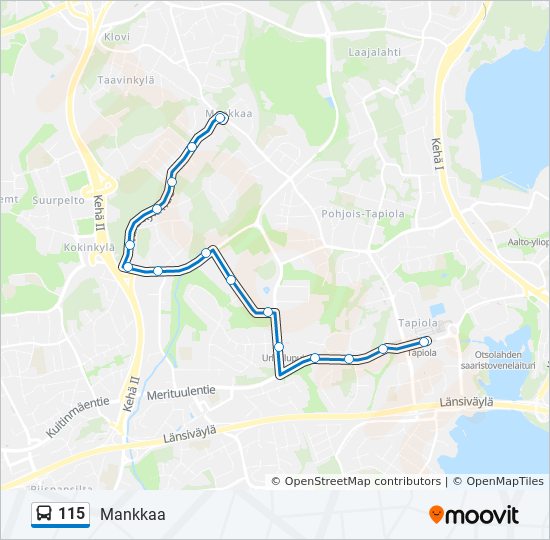 115 Bus Route Map 115 Route: Schedules, Stops & Maps - Mankkaa (Updated)