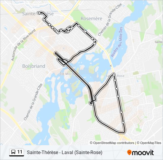 11 Itinéraire Horaires, Arrêts & Plan SainteThérèse Laval (Sainte