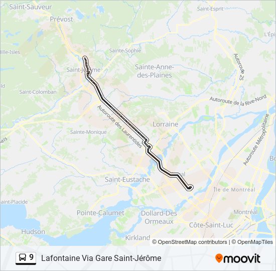 9 Route Schedules, Stops & Maps Lafontaine Via Gare SaintJérôme