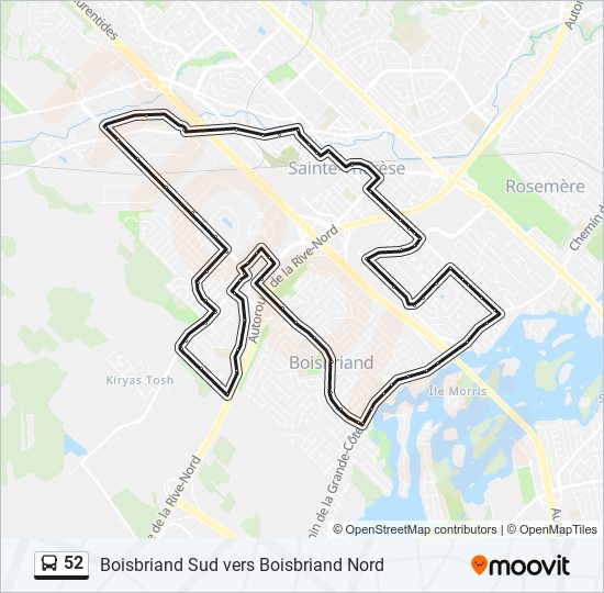 52 Itinéraire Horaires, Arrêts & Plan Boisbriand / Gare Sainte