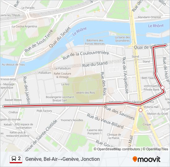 2 Itinéraire Horaires, Arrêts & Plan Genève, BelAir‎→Genève