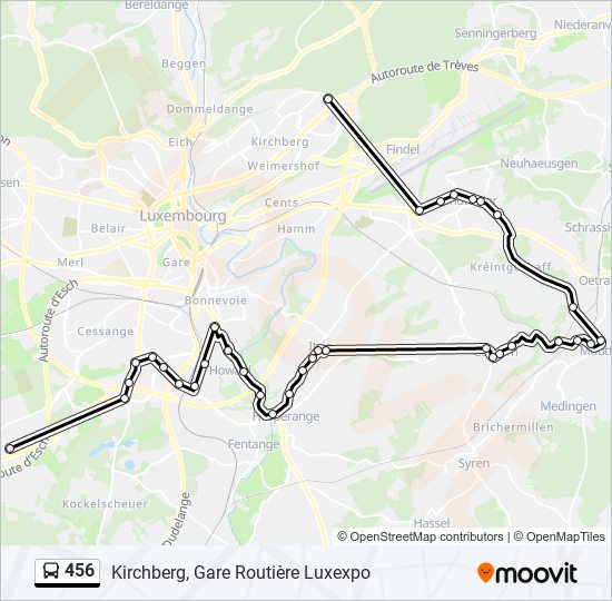 456 Route Schedules, Stops & Maps Kirchberg, Gare Routière Luxexpo