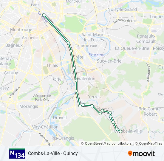 N134 Itinéraire Horaires, Arrêts & Plan CombsLaVille Quincy