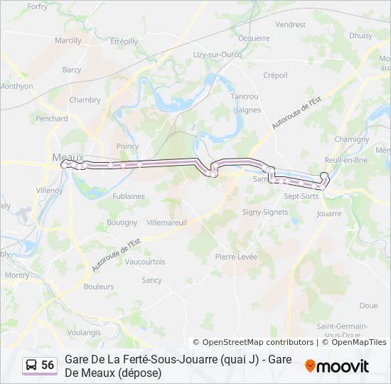 56 Itinéraire Horaires, Arrêts & Plan Gare de Meaux (Dépose) (mis à
