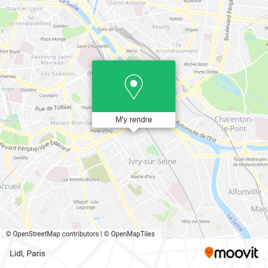 Comment aller à Lidl à IvrySurSeine en métro, bus, RER ou tram