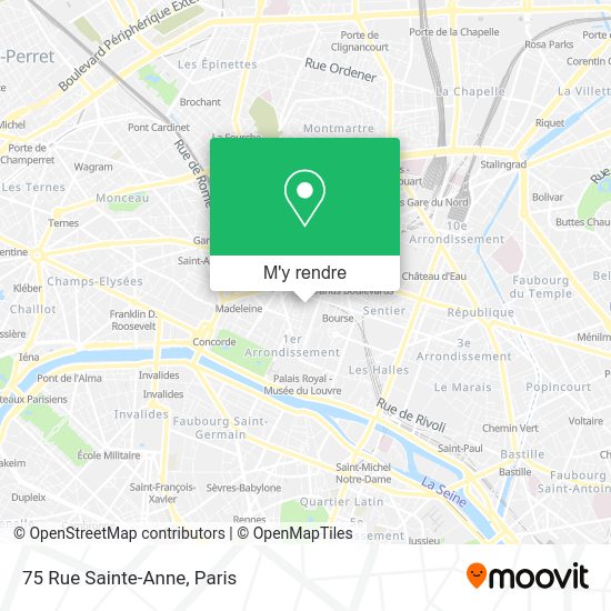 Comment aller à 75 Rue SainteAnne à Paris en bus, métro, train, RER ou