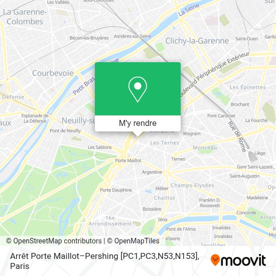 Comment aller à Arrêt Porte MaillotPershing [PC1,PC3,N53,N153] à Paris