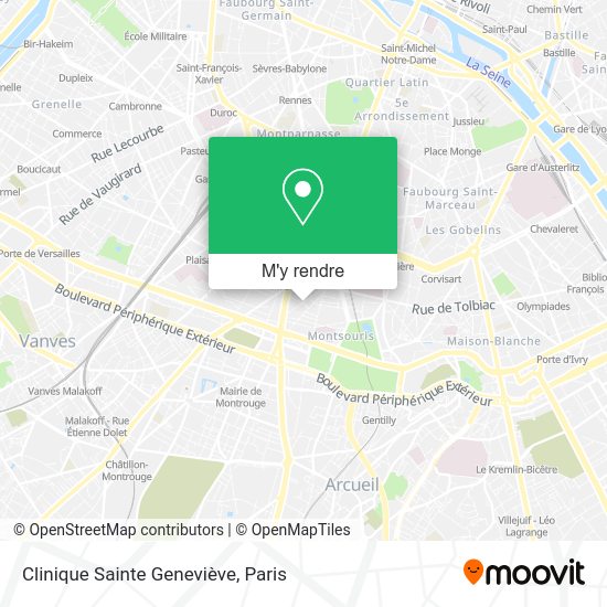 Comment aller à Clinique Sainte Geneviève à Paris en métro, bus, train