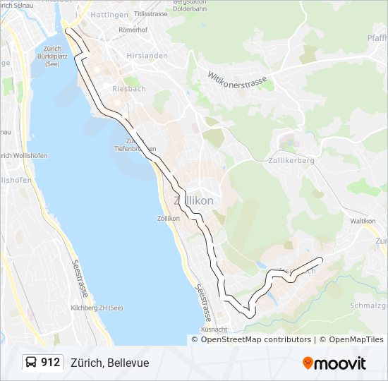 Bus 912 Route Map 912 Route Fahrpl&auml;ne, Haltestellen & Karten Z&uuml;rich, Bellevue