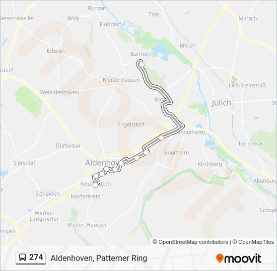 274 Route Fahrpläne, Haltestellen & Karten Aldenhoven, Patterner Ring